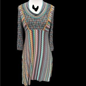 Uncle Frank Size Medium Multicolor Knit Dress with Zigzag Print and Scoop Neck